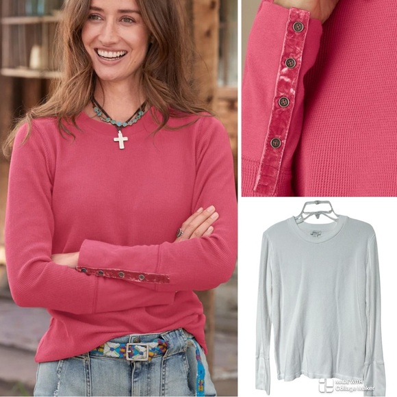 Sundance crewneck thermal with velvet trim cuffs in white - Picture 1 of 8